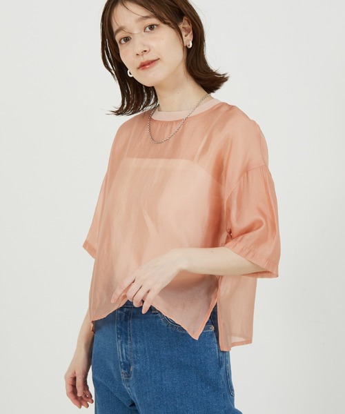 abahouse mavie(アバハウスマヴィ)の「【シアートップス】シアー半袖Tシャツ/春服/夏服(シャツ/ブラウス・レディース・ホワイト/ブラック/ライム/モカ/ピンクベージュ/チョコ/ネイビー・フリー)」の9枚目の写真