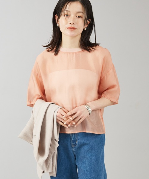 abahouse mavie(アバハウスマヴィ)の「【シアートップス】シアー半袖Tシャツ/春服/夏服(シャツ/ブラウス・レディース・ホワイト/ブラック/ライム/モカ/ピンクベージュ/チョコ/ネイビー・フリー)」の12枚目の写真