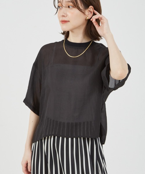 abahouse mavie(アバハウスマヴィ)の「【シアートップス】シアー半袖Tシャツ/春服/夏服(シャツ/ブラウス・レディース・ホワイト/ブラック/ライム/モカ/ピンクベージュ/チョコ/ネイビー・フリー)」の16枚目の写真