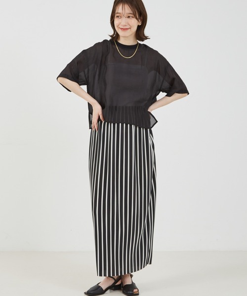 abahouse mavie(アバハウスマヴィ)の「【シアートップス】シアー半袖Tシャツ/春服/夏服(シャツ/ブラウス・レディース・ホワイト/ブラック/ライム/モカ/ピンクベージュ/チョコ/ネイビー・フリー)」の15枚目の写真