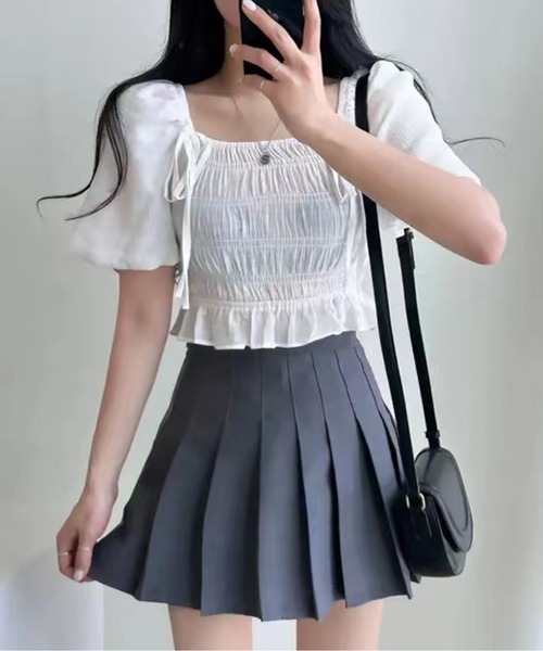 Twinkle;pm（トゥインクルピーエム）の「スクエアネックシャーリングブラウス（シャツ/ブラウス・レディース・ホワイト/ブラック・FREE）」の4枚目の写真