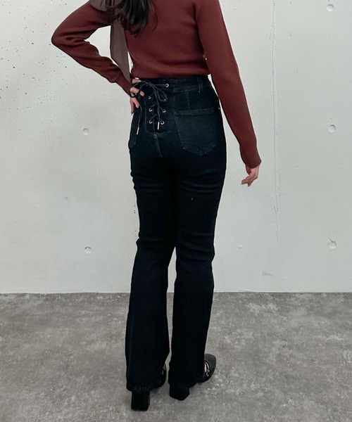 archives（アルシーヴ）の「タイトフレアレースアップデニム（デニムパンツ・レディース・サックスブルー/グレー/ブラック/ネイビー・SMALL/MEDIUM）」の2枚目の写真