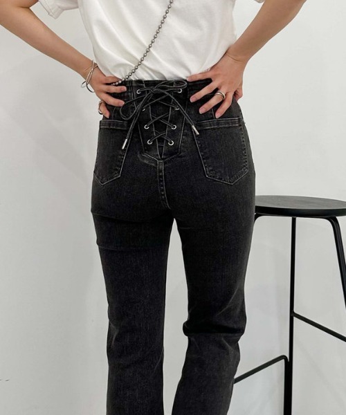 セール】タイトフレアレースアップデニム（デニムパンツ）｜archives  