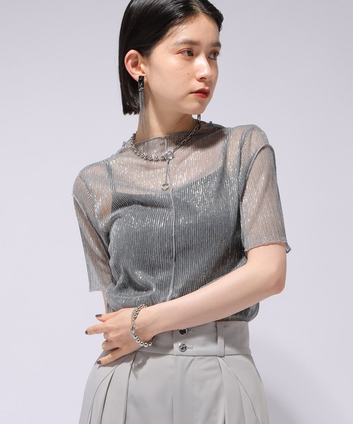 HARE（ハレ）の「ラメシアーモックネックトップス(HARE)（Tシャツ/カットソー・レディース・ブルー/ブラック/グリーン/ライトグレー/オレンジ/レッド・FREE）」の3枚目の写真