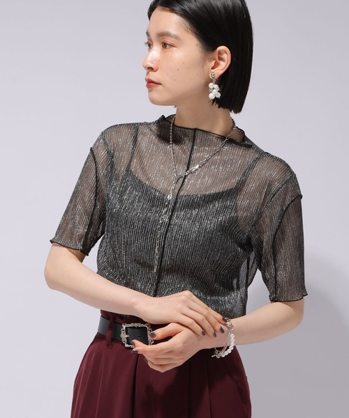 HARE（ハレ）の「ラメシアーモックネックトップス(HARE)（Tシャツ/カットソー・レディース・ブルー/ブラック/グリーン/ライトグレー/オレンジ/レッド・FREE）」の2枚目の写真