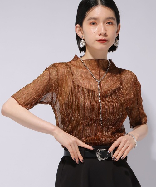 HARE（ハレ）の「ラメシアーモックネックトップス(HARE)（Tシャツ/カットソー・レディース・ブルー/ブラック/グリーン/ライトグレー/オレンジ/レッド・FREE）」の19枚目の写真