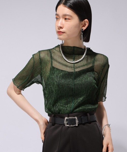 HARE（ハレ）の「ラメシアーモックネックトップス(HARE)（Tシャツ/カットソー・レディース・ブルー/ブラック/グリーン/ライトグレー/オレンジ/レッド・FREE）」の21枚目の写真