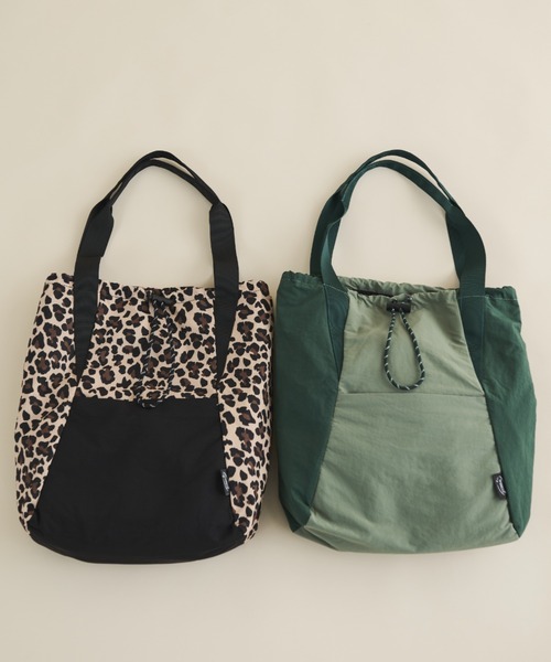 MERLOT（メルロー）の「【A4サイズ収納可能】【バッグパック、トートバッグの2way】バイカラー2wayバッグ（トートバッグ・レディース・グリーン/レオパード・FREE）」の6枚目の写真