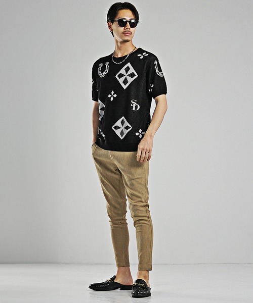 SOMEDIFF（サムディフ）の「【SOMEDIFF】ラインストーンサマーニット メンズ（ニット/セーター・メンズ・ブラック/ホワイト・M/L/XL）」の10枚目の写真