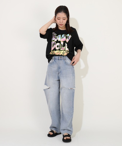 BABYDOLL(ベビードール)の「親子お揃い 転写ロゴ Tシャツ 9519A(Tシャツ/カットソー・レディース・ブラック/ホワイト・S/M/XL/L)」の5枚目の写真