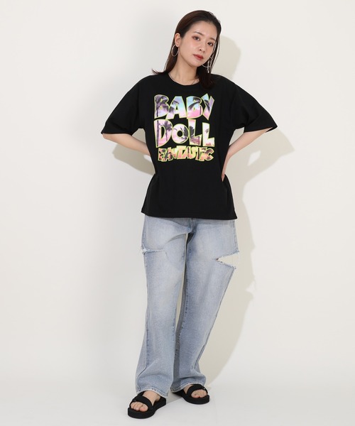 BABYDOLL(ベビードール)の「親子お揃い 転写ロゴ Tシャツ 9519A(Tシャツ/カットソー・レディース・ブラック/ホワイト・S/M/XL/L)」の7枚目の写真