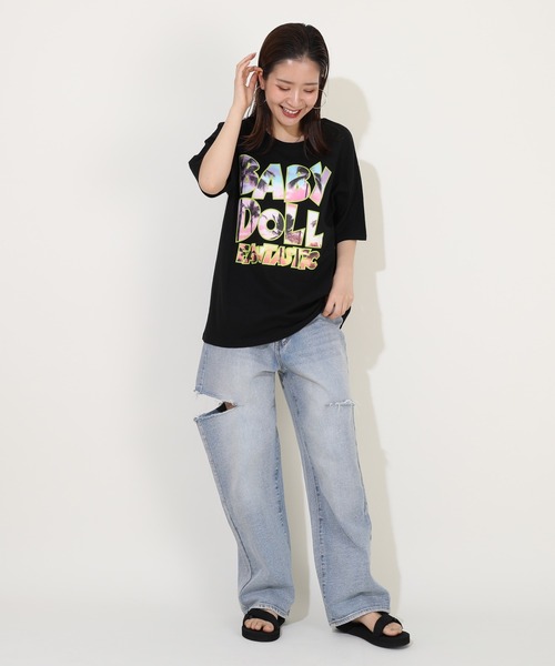BABYDOLL(ベビードール)の「親子お揃い 転写ロゴ Tシャツ 9519A(Tシャツ/カットソー・レディース・ブラック/ホワイト・S/M/XL/L)」の8枚目の写真