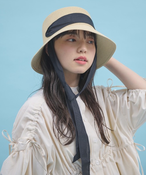 paravion(パラビオン)の「リボン麦わらハット(ハット・レディース・ベージュ/アイボリー・FREE)」の3枚目の写真