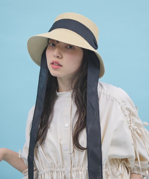 paravion(パラビオン)の「リボン麦わらハット(ハット・レディース・ベージュ/アイボリー・FREE)」の4枚目の写真