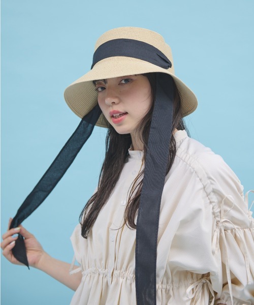 paravion(パラビオン)の「リボン麦わらハット(ハット・レディース・ベージュ/アイボリー・FREE)」の5枚目の写真
