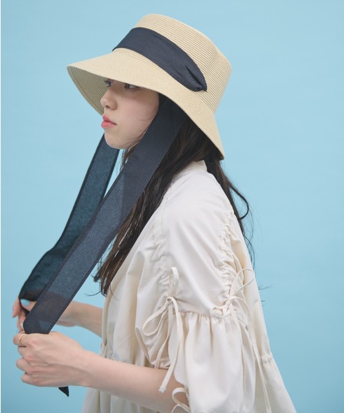 paravion(パラビオン)の「リボン麦わらハット(ハット・レディース・ベージュ/アイボリー・FREE)」の6枚目の写真