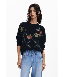デシグアル Desigual ジャカード 花柄セーター （グレー/ブラック） デシグアル Desigual ジャカード 花柄セーター （グレー