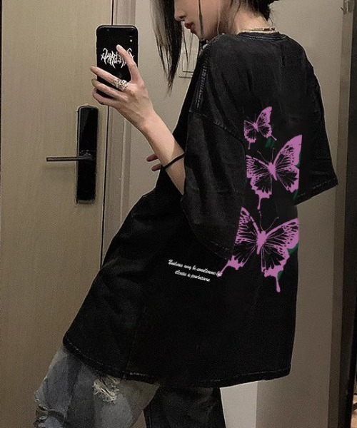 GEMEDA(ジェメダ)の「2wayバタフライTシャツ(Tシャツ/カットソー・レディース・ブラック/ブラック系・M)」の9枚目の写真