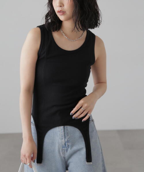 FREE'S MART(フリーズマート)の「テレコガータータンクトップ(タンクトップ・レディース・ホワイト/ブラック・FREE)」の3枚目の写真