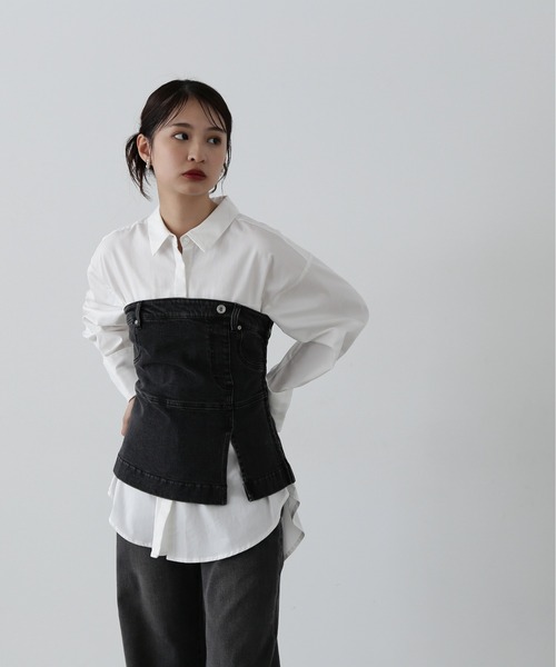 N.（N. Natural Beauty Basic）（エヌエヌナチュラルビューティーベーシック）の「◆デニムベアビスチェ（ベスト・レディース・ブラック/ブルー・MEDIUM）」の3枚目の写真