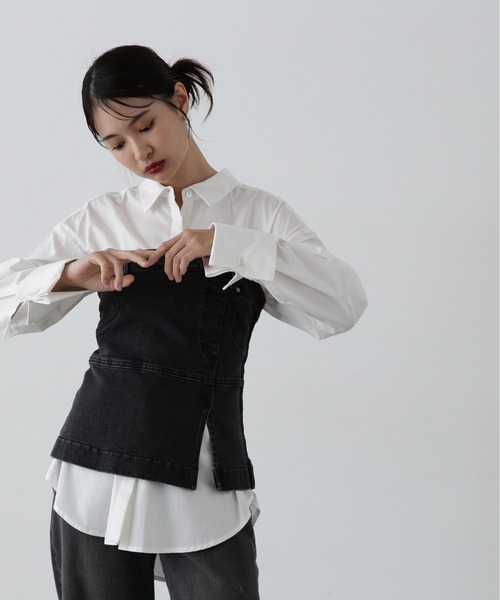 N.（N. Natural Beauty Basic）（エヌエヌナチュラルビューティーベーシック）の「◆デニムベアビスチェ（ベスト・レディース・ブラック/ブルー・MEDIUM）」の4枚目の写真