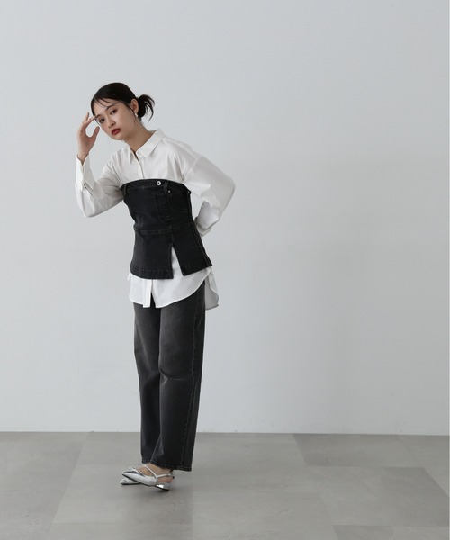 N.（N. Natural Beauty Basic）（エヌエヌナチュラルビューティーベーシック）の「◆デニムベアビスチェ（ベスト・レディース・ブラック/ブルー・MEDIUM）」の8枚目の写真