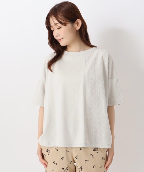 one'sterrace(ワンズテラス)の「パッチワーク 5分袖プルオーバー(Tシャツ/カットソー・レディース・グレー系その他7/イエロー系8/ライトグレー系8・02)」の2枚目の写真
