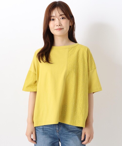 one'sterrace(ワンズテラス)の「パッチワーク 5分袖プルオーバー(Tシャツ/カットソー・レディース・グレー系その他7/イエロー系8/ライトグレー系8・02)」の3枚目の写真