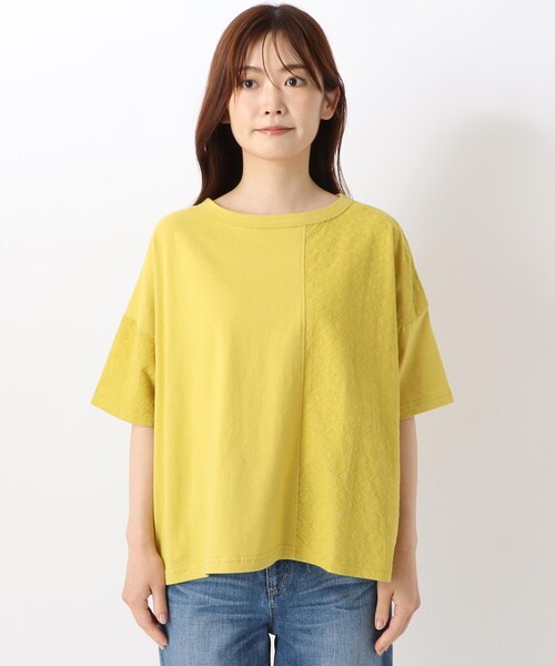 one'sterrace(ワンズテラス)の「パッチワーク 5分袖プルオーバー(Tシャツ/カットソー・レディース・グレー系その他7/イエロー系8/ライトグレー系8・02)」の4枚目の写真