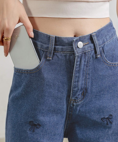 レディース フロント刺繍ストレートデニムパンツ（デニムパンツ）｜DAY