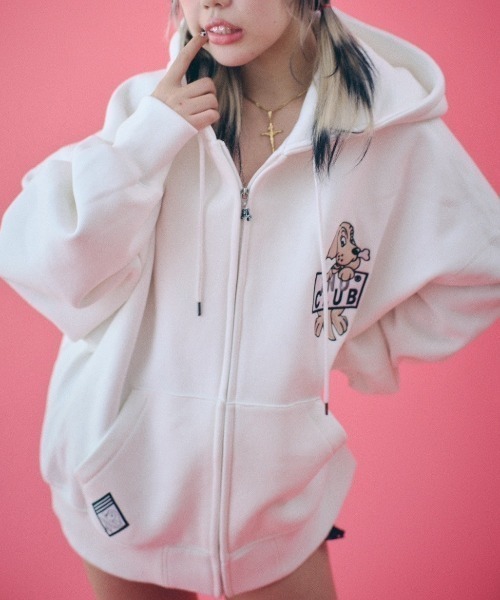 GALFY(ガルフィー)の「ストリートファッション GALFY ガルフィー イヌクラブジップパーカー 長袖パーカー ジップパーカー ジップアップパーカー ジップフーディー 長袖フーディー ロゴパーカー 長袖トップス オーバーサイズ ストリートブランド(パーカー・メンズ・ホワイト/ブラック・L/XL)」の1枚目の写真