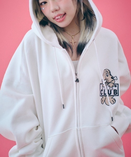 GALFY(ガルフィー)の「ストリートファッション GALFY ガルフィー イヌクラブジップパーカー 長袖パーカー ジップパーカー ジップアップパーカー ジップフーディー 長袖フーディー ロゴパーカー 長袖トップス オーバーサイズ ストリートブランド(パーカー・メンズ・ホワイト/ブラック・L/XL)」の5枚目の写真