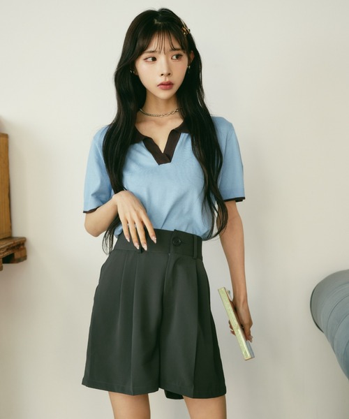 MIEL CRISHUNANT（ミエルクリシュナ）の「襟アソートニットポロシャツ（ニット/セーター・レディース・ブラック/ライトブルー・FREE）」の8枚目の写真