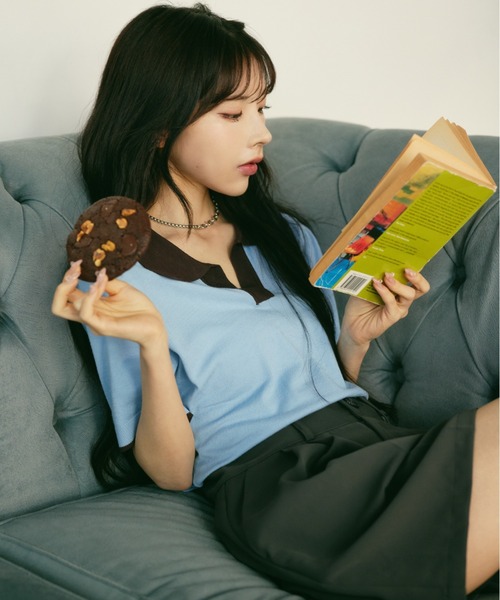 MIEL CRISHUNANT（ミエルクリシュナ）の「襟アソートニットポロシャツ（ニット/セーター・レディース・ブラック/ライトブルー・FREE）」の11枚目の写真