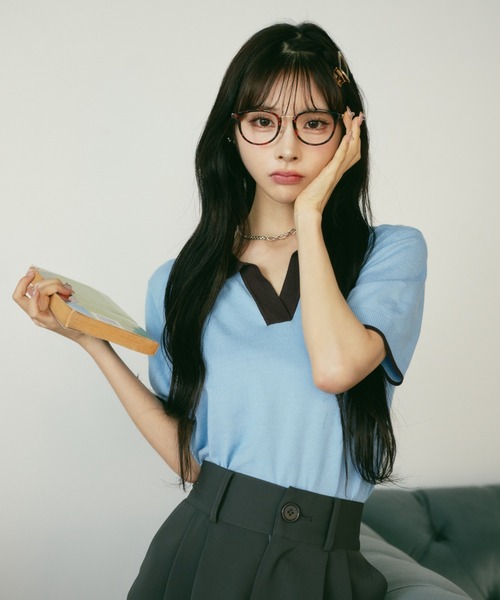 MIEL CRISHUNANT（ミエルクリシュナ）の「襟アソートニットポロシャツ（ニット/セーター・レディース・ブラック/ライトブルー・FREE）」の7枚目の写真