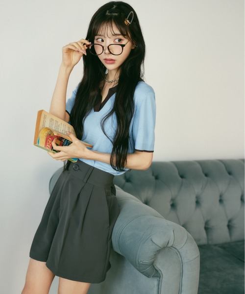 MIEL CRISHUNANT（ミエルクリシュナ）の「襟アソートニットポロシャツ（ニット/セーター・レディース・ブラック/ライトブルー・FREE）」の6枚目の写真