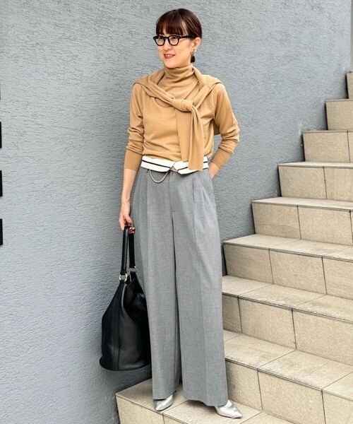 NOLLEY’S Sophi（ノーリーズソフィ）の「ウォッシャブルウエスト折り返し2WAYワイドパンツ（その他パンツ・レディース・グレー/ライトグレー・38/36/34）」の4枚目の写真