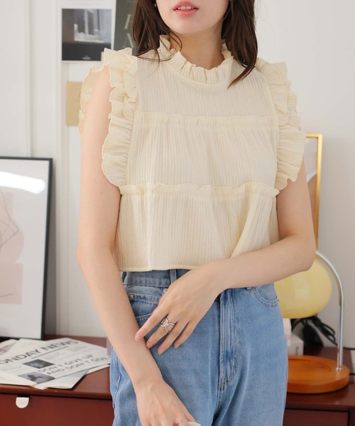 Girly Doll(ガーリードール)の「ノースリーブティアードフリルブラウス(シャツ/ブラウス・レディース・アイボリー/ブラック/ピンク・M/L)」の14枚目の写真
