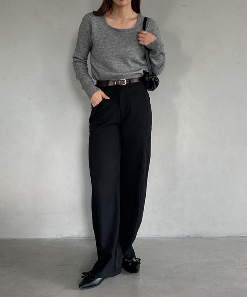 MYMOOD.(マイムード)の「ハイウエストワイドストレートパンツ(その他パンツ・レディース・ブラック/アイボリー/ブラウン・M)」の14枚目の写真