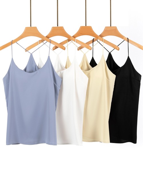 DAY CLOSET(デイ クローゼット)の「レディース サテン風カップ付きバックシャンVネックキャミソール(キャミソール・レディース・ブラック/ブルー/ベージュ/ホワイト・S/L/M/XL)」の11枚目の写真