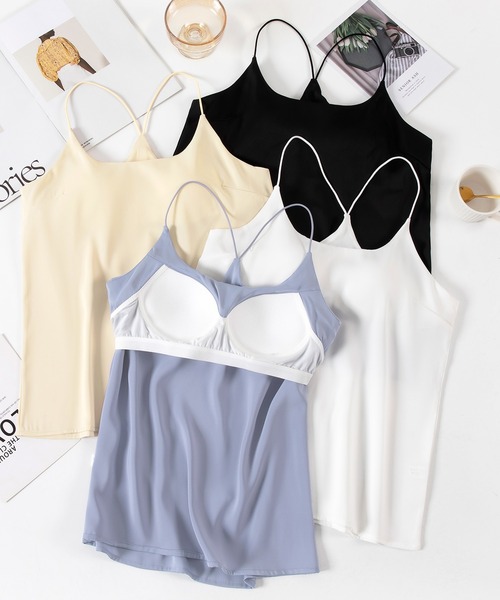 DAY CLOSET(デイ クローゼット)の「レディース サテン風カップ付きバックシャンVネックキャミソール(キャミソール・レディース・ブラック/ブルー/ベージュ/ホワイト・S/L/M/XL)」の10枚目の写真