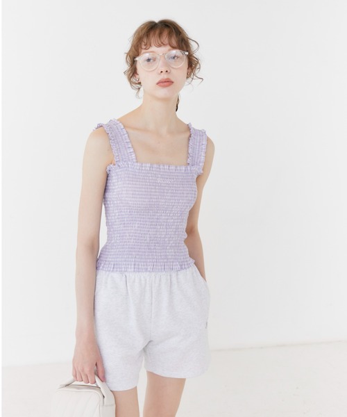 RUBY AND YOU（ルビーアンドユー）の「チェックシャーリングキャミソール（キャミソール・レディース・ライトパープル・FREE）」の4枚目の写真