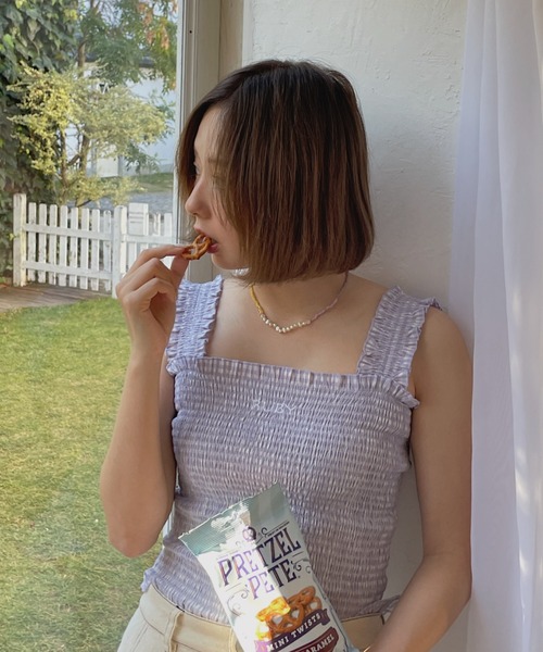 RUBY AND YOU（ルビーアンドユー）の「チェックシャーリングキャミソール（キャミソール・レディース・ライトパープル・FREE）」の8枚目の写真