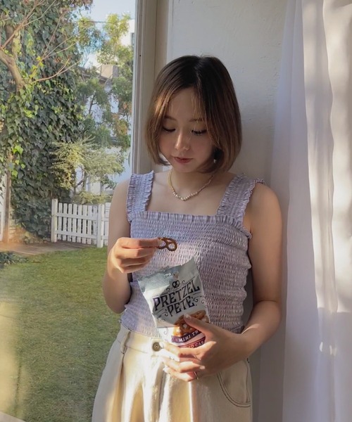 RUBY AND YOU（ルビーアンドユー）の「チェックシャーリングキャミソール（キャミソール・レディース・ライトパープル・FREE）」の9枚目の写真