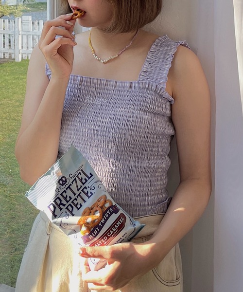 RUBY AND YOU（ルビーアンドユー）の「チェックシャーリングキャミソール（キャミソール・レディース・ライトパープル・FREE）」の5枚目の写真