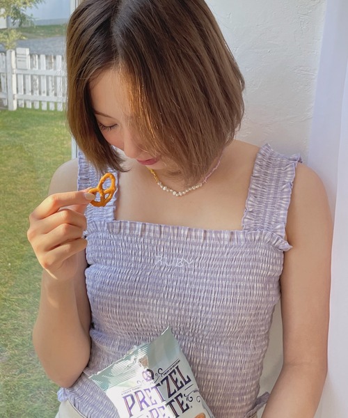 RUBY AND YOU（ルビーアンドユー）の「チェックシャーリングキャミソール（キャミソール・レディース・ライトパープル・FREE）」の6枚目の写真