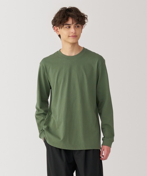 無印良品(ムジルシリョウヒン)の「紳士 洗いざらし太番手クルーネック長袖Tシャツ(Tシャツ/カットソー・メンズ・グレー/ブラック/ホワイト/マスタード/カーキ系/ブルー系・S/M/L/XL)」の4枚目の写真
