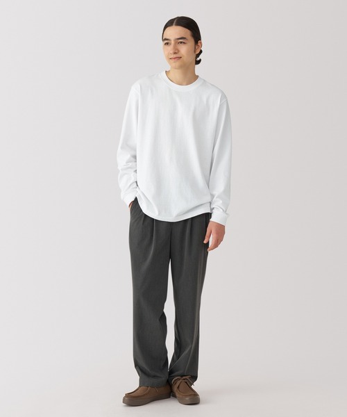 無印良品(ムジルシリョウヒン)の「紳士 洗いざらし太番手クルーネック長袖Tシャツ(Tシャツ/カットソー・メンズ・グレー/ブラック/ホワイト/マスタード/カーキ系/ブルー系・S/M/L/XL)」の7枚目の写真