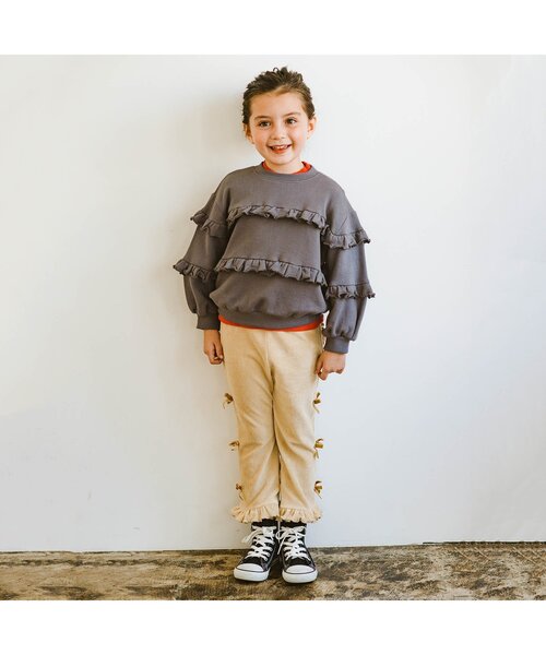 p.premier（ピードットプルミエ）の「サイドリボンの裾フリルニットコールパンツ（その他パンツ・キッズ・ブラック/カーキ/ベージュ・90/100/110/120/80/130/140）」の4枚目の写真