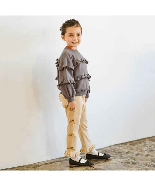 p.premier（ピードットプルミエ）の「サイドリボンの裾フリルニットコールパンツ（その他パンツ・キッズ・ブラック/カーキ/ベージュ・90/100/110/120/80/130/140）」の5枚目の写真